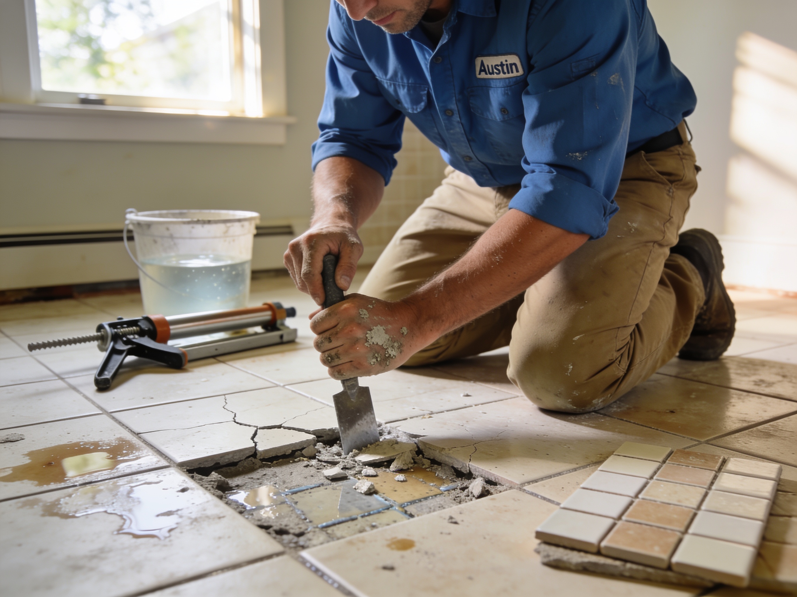 Tile Floor Water Damage Repair in Austin